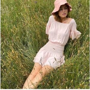 Free People Sam Smocked Light Pink Mini Dress Open Back S